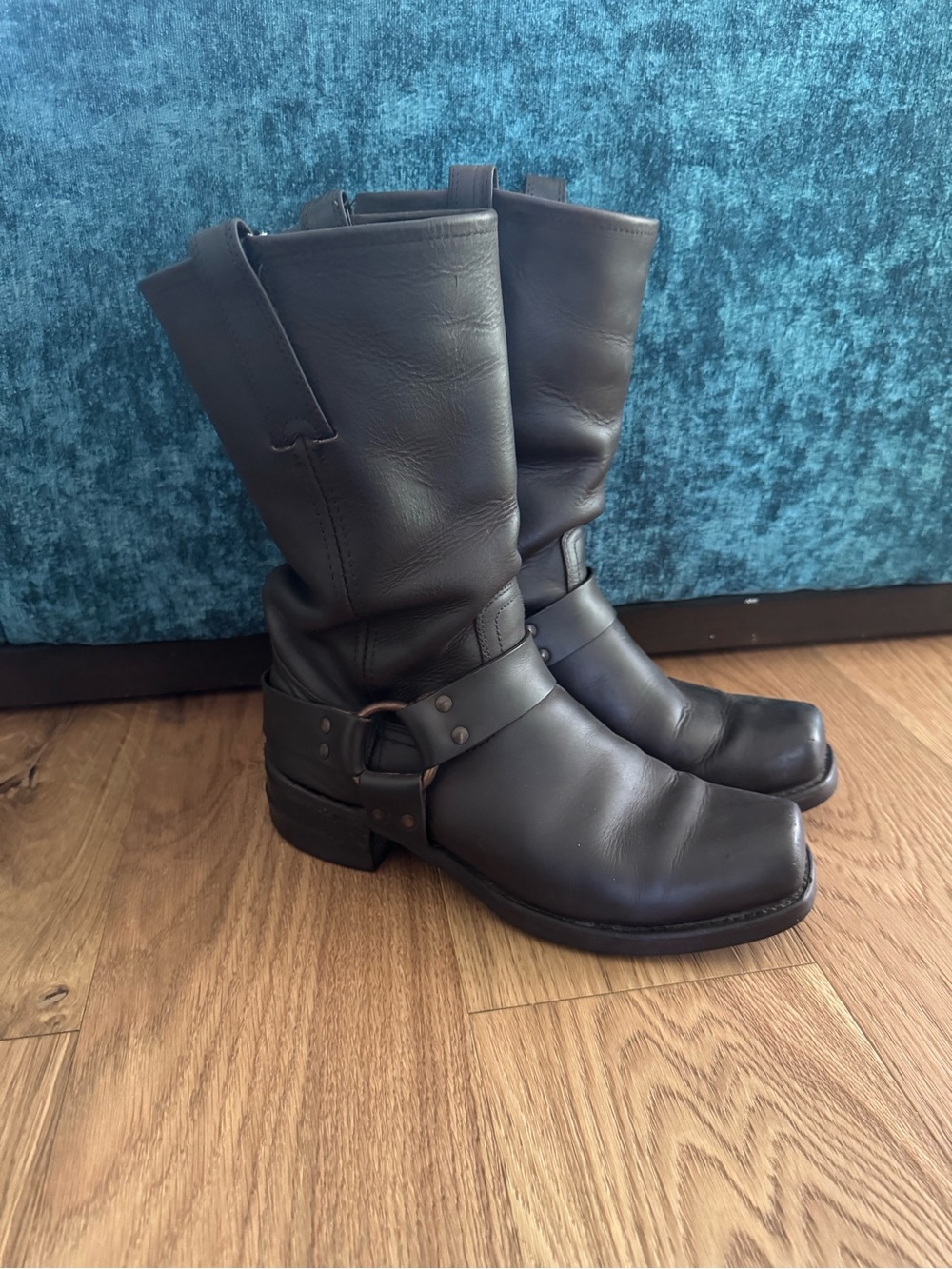 Frye HARNESS BROWN LEATHER Boots - 10 M SQUARE TOE MOTORCYCLE